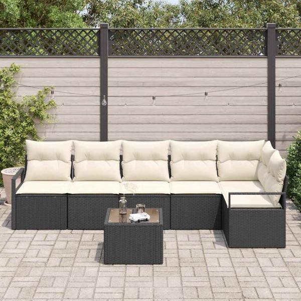 6-teiliges Garten-Sofa-Set mit Kissen Braun Poly-Rattan, 2-Sitzer Garten-Sofa mit Kissen Schwarz Poly-Rattan