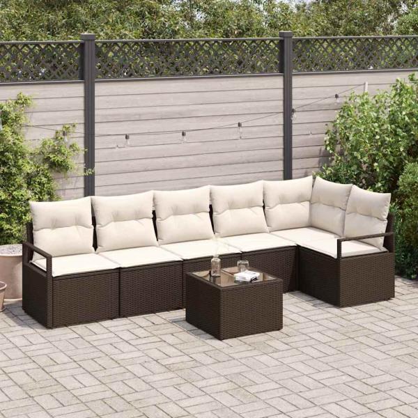 ARDEBO.de - 6-teiliges Garten-Sofa-Set mit Kissen Grau Poly-Rattan, 2-Sitzer Garten-Sofa mit Kissen Braun Poly-Rattan