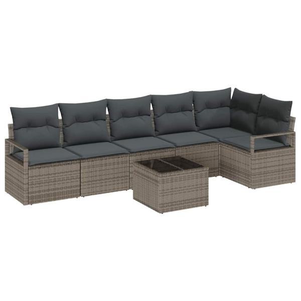 6-teiliges Garten Sofa Set mit Kissen Schwarz Poly Rattan, 2-Sitzer Garten Sofa mit Kissen Grau Poly Rattan
