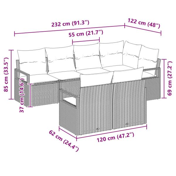 7-teiliges Gartensofa-Set mit Kissen Schwarz Poly-Rattan, 2-Sitzer Gartensofa mit Kissen Schwarz Poly-Rattan