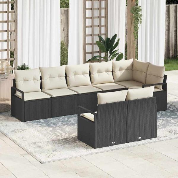 ARDEBO.de - 8-teiliges Garten-Sofa-Set mit Kissen in Schwarz Poly-Rattan, 2-Sitzer Garten-Sofa mit Kissen in Schwarz Poly-Rattan