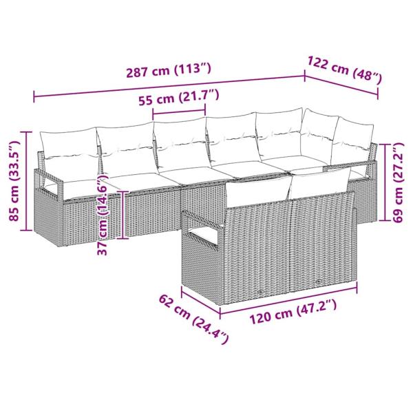 8-teiliges Garten-Sofa-Set mit Kissen in Schwarz Poly-Rattan, 2-Sitzer Garten-Sofa mit Kissen in Schwarz Poly-Rattan