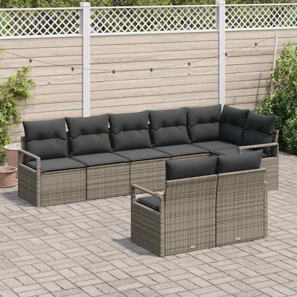 Sofa Set mit Kissen 8 pcs Grau Poly Rattan