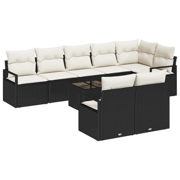 8-teiliges Garten-Sofa-Set mit Kissen Braun Poly-Rattan, 2-Sitzer Garten-Sofa mit Kissen Schwarz Poly-Rattan