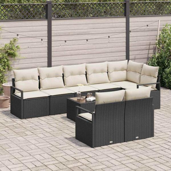 8-teiliges Garten-Sofa-Set mit Kissen Braun Poly-Rattan, 2-Sitzer Garten-Sofa mit Kissen Schwarz Poly-Rattan
