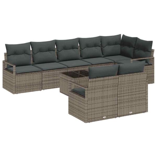Sofa Set 9 stk. Grau [Synthetisch]: Poly Rattan