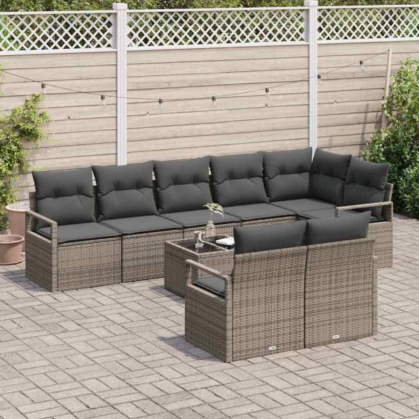 Sofa Set 9 stk. Grau [Synthetisch]: Poly Rattan