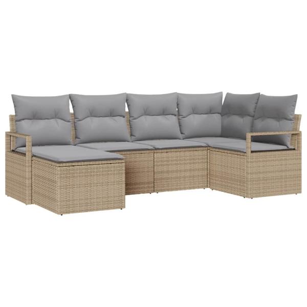 6-teiliges Garten Sofa Set mit Kissen Beige Poly Rattan, 2-Sitzer Garten Sofa mit Kissen Beige Poly Rattan