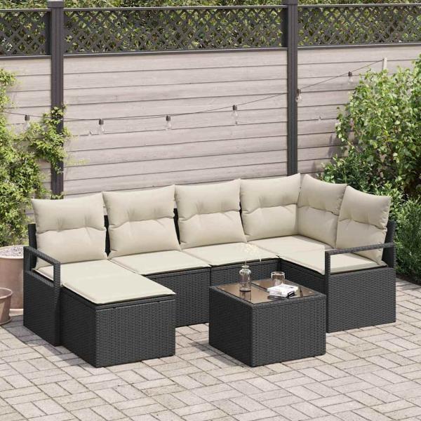 ARDEBO.de - 6-teiliges Garten-Sofaset mit Kissen Braun Poly-Rattan, 2-Sitzer Garten-Sofa mit Kissen Schwarz Poly-Rattan
