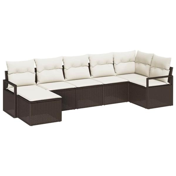 7-teilige Garten Sofa Gruppe mit Kissen braunes Poly Rattan, 2-Sitzer Garten Sofa mit Kissen braunes Poly Rattan