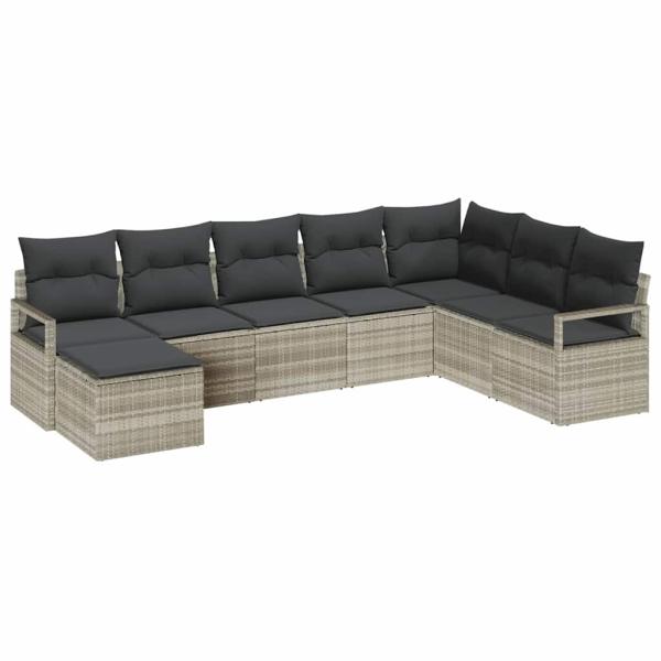 7-teilige Garten-Sofa-Set mit Kissen Hellgrau Poly-Rattan, 2-Sitzer Garten-Sofa mit Kissen Grau Poly-Rattan