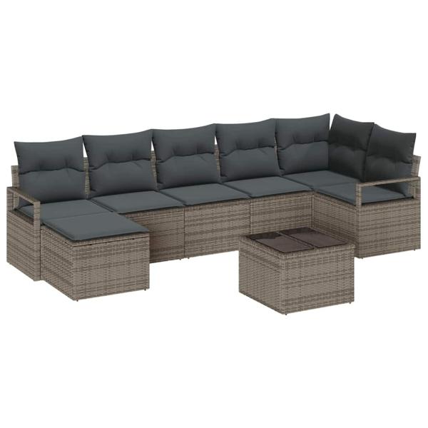 7-teiliges Garten-Sofa-Set mit Kissen Schwarz Poly-Rattan, 2-Sitzer Garten-Sofa mit Kissen Grau Poly-Rattan