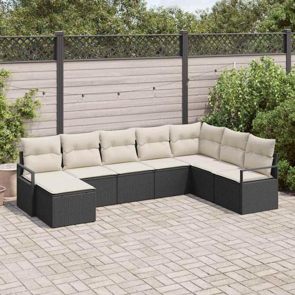 ARDEBO.de - 8-teiliges Garten-Sofa-Set mit Kissen in Schwarz aus Poly Rattan, 2-Sitzer Garten-Sofa mit Kissen in Schwarz aus Poly Rattan