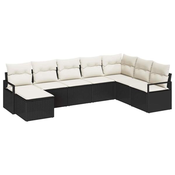 8-teiliges Garten-Sofa-Set mit Kissen in Schwarz aus Poly Rattan, 2-Sitzer Garten-Sofa mit Kissen in Schwarz aus Poly Rattan
