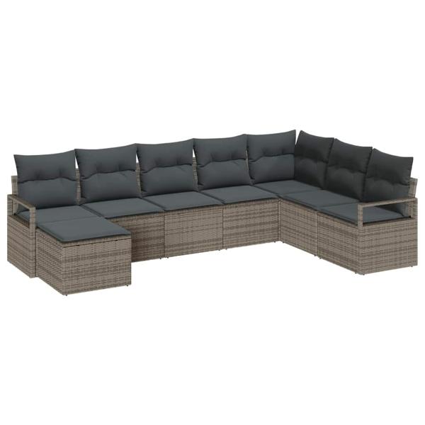 ARDEBO.de - 8-teiliges Garten Sofa Set mit Kissen Grau Poly Rattan, 2-Sitzer Garten Sofa mit Kissen Grau Poly Rattan