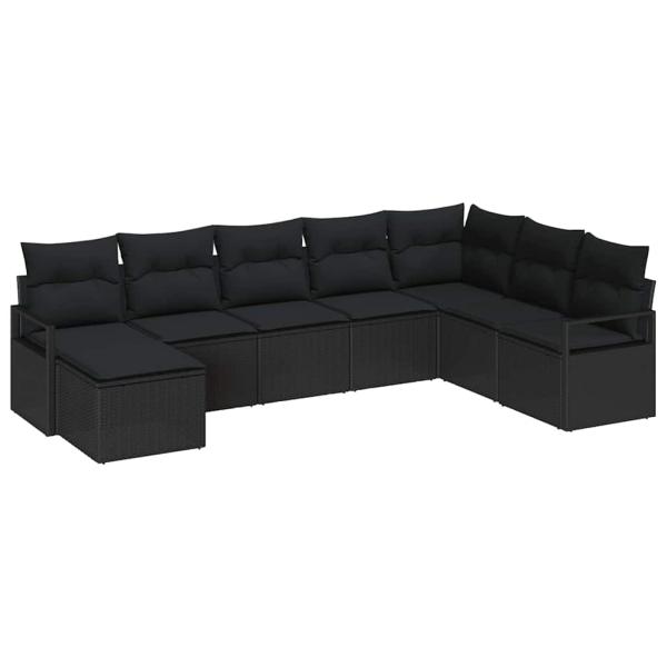 8-teiliges Garten Sofa Set mit Kissen Schwarz Poly Rattan, 2-Sitzer Garten Sofa mit Kissen Schwarz Poly Rattan