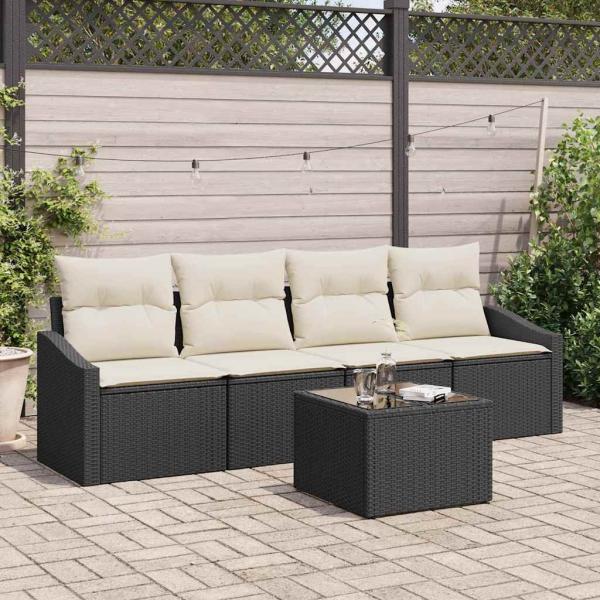 ARDEBO.de - 5-teiliges Garten Sofa Set mit Kissen Schwarz Poly Rattan