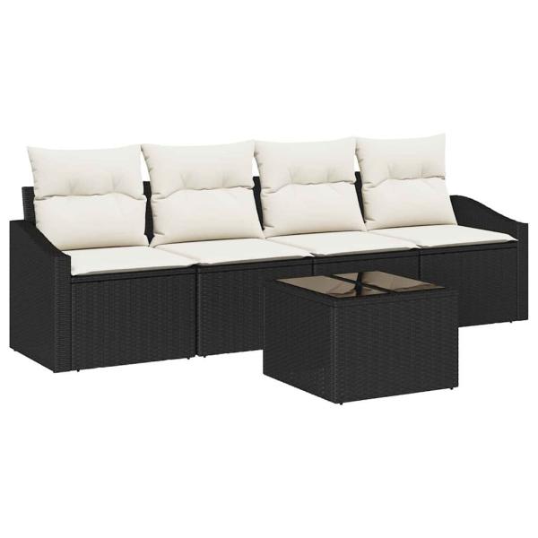 5-teiliges Garten Sofa Set mit Kissen Schwarz Poly Rattan