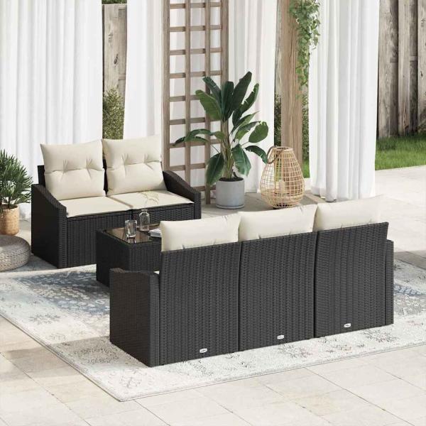 ARDEBO.de - 6-teiliges Garten Sofa Set mit Kissen Schwarz Poly Rattan