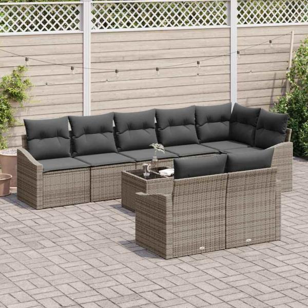 ARDEBO.de - 8-teiliges Garten-Sofa-Set mit Kissen Schwarz Poly Rattan