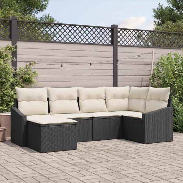 ARDEBO.de - 6-teiliges Garten-Sofa-Set mit Kissen Schwarz Poly-Rattan
