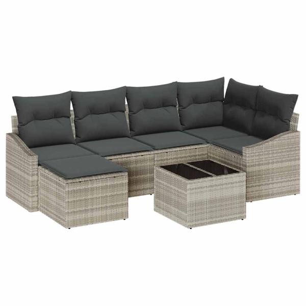 7-teiliger Garten Sofa Set mit Kissen Graues Poly-Rattan
