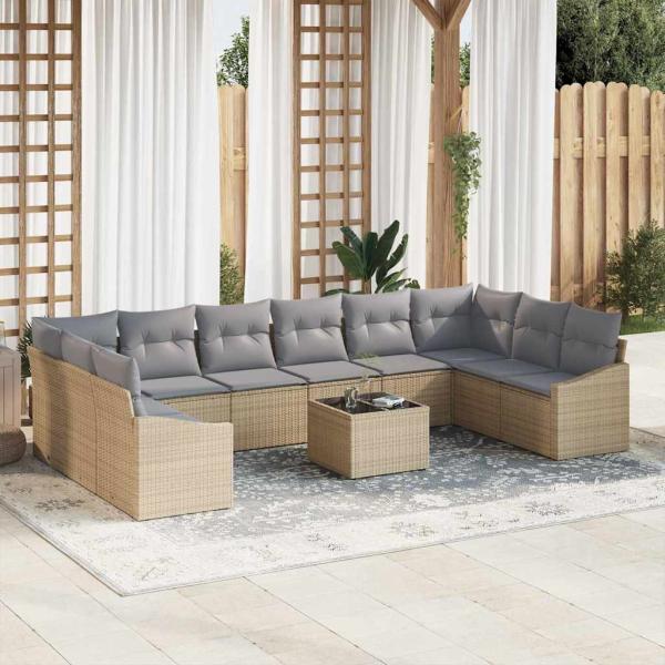 ARDEBO.de - Sofa Set 11 stk. Beige [Synthetisch]: Poly Rattan