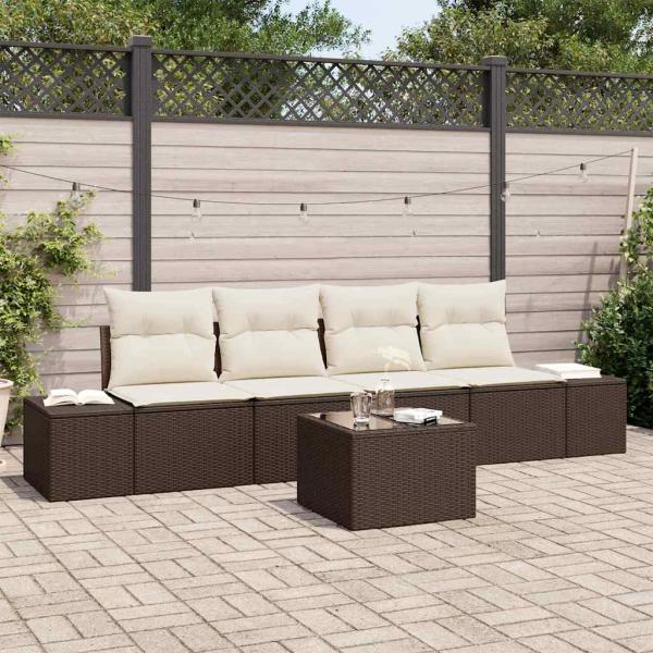 ARDEBO.de - 5-teiliges Garten Sofa Set mit Kissen Braunes Poly Rattan