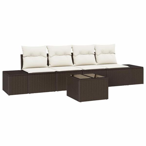 5-teiliges Garten Sofa Set mit Kissen Braunes Poly Rattan