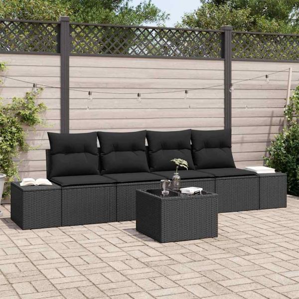 ARDEBO.de - 5-teiliges Garten Sofa Set mit Kissen Schwarz Poly Rattan