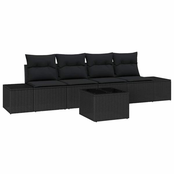 5-teiliges Garten Sofa Set mit Kissen Schwarz Poly Rattan