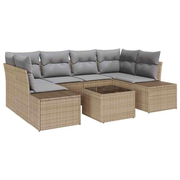 7-teiliges Garten-Sofa-Set mit Kissen Beige Poly Rattan