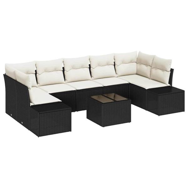 8-teiliges Garten Sofa Set mit Kissen Schwarz Poly Rattan