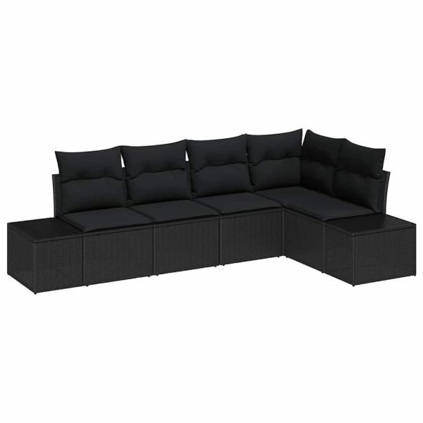 5-teiliges Garten Sofa Set mit Kissen Schwarz Poly Rattan