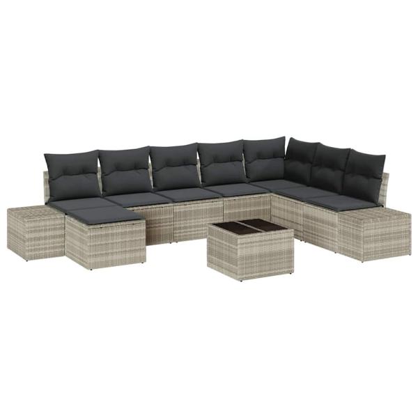 9-teiliges Gartensofa-Set mit Kissen Grau Poly Rattan