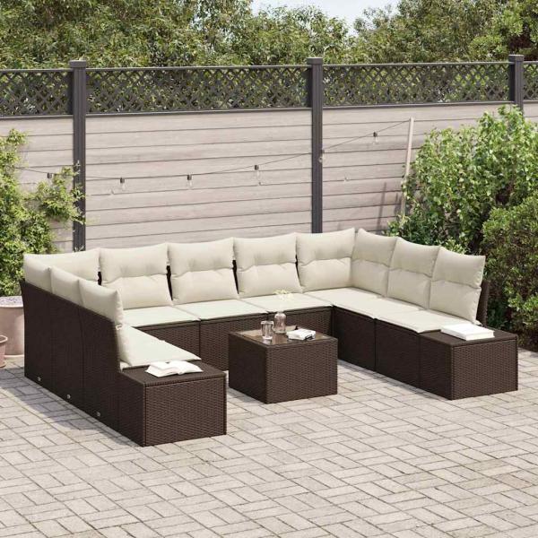 Gartensofa-set 10 stk. Braun Poly-Rattan