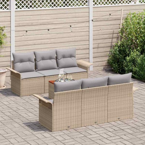 7-teiliges Garten-Sofa-Set mit Kissen Beige Poly Rattan Acacia