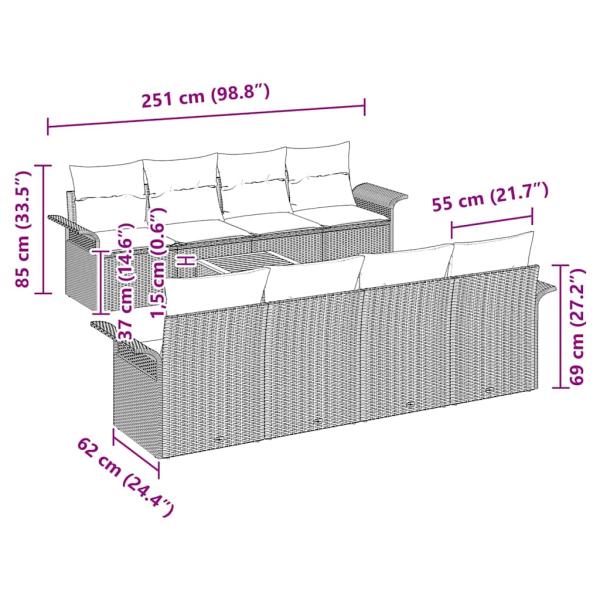 9-teiliges Garten-Sofa-Set mit Kissen Schwarz Poly Rattan Akazie