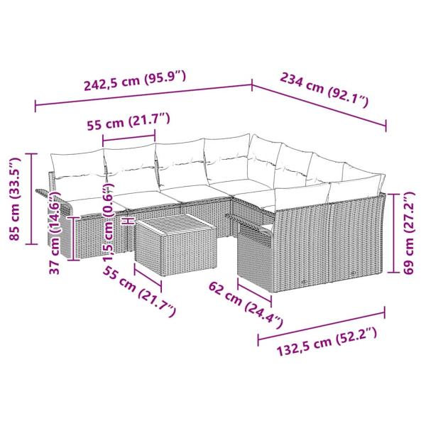 9-teiliges Garten-Sofa-Set mit Kissen Beige Poly-Rattan Akazie