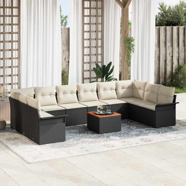 ARDEBO.de - 11-teiliges Gartensofa-Set mit Kissen in Schwarz und Creme