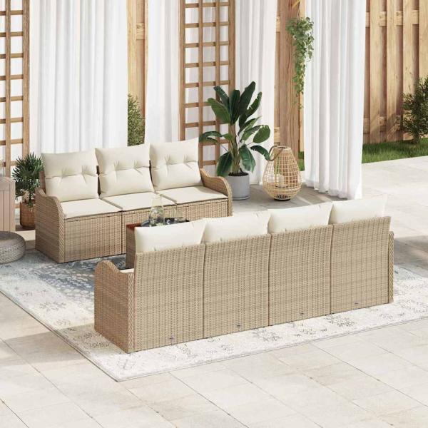 ARDEBO.de - 8-teiliges Garten Sofa Set mit Kissen Beige Poly Rattan Akazie, 2-Sitzer Garten Sofa mit Kissen Beige Poly Rattan