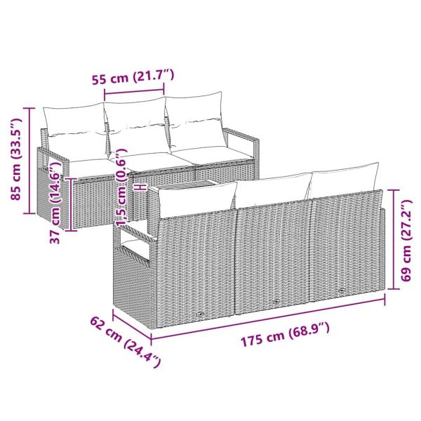 7-teiliges Garten Sofa Set mit Kissen Schwarz Poly Rattan Akazie, 2-Sitzer Garten Sofa mit Kissen Schwarz Poly Rattan