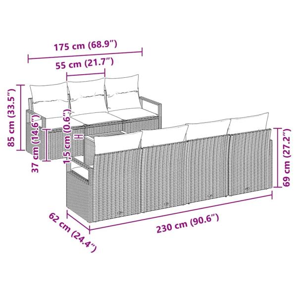 8-teiliges Garten-Sofa-Set mit Kissen in Schwarz aus Poly-Rattan und Akazie, 2-Sitzer Garten-Sofa mit Kissen in Schwarz aus Poly-Rattan