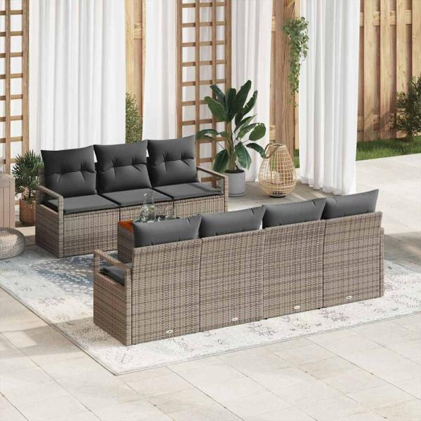 ARDEBO.de - Gartensofa-set mit Kissen 8 pcs Grau Poly-Rattan