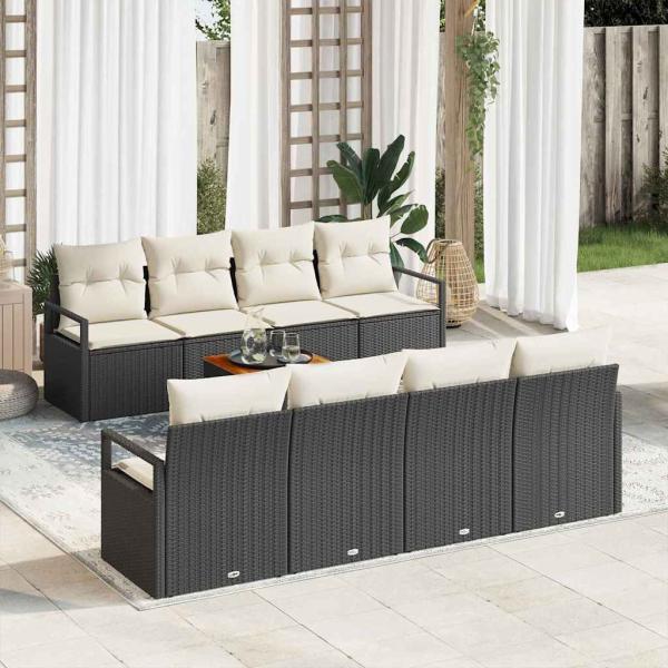 ARDEBO.de - 9-teiliges Garten Sofa Set mit Kissen Schwarz Poly Rattan Akazie, 2-Sitzer Garten Sofa mit Kissen Schwarz Poly Rattan