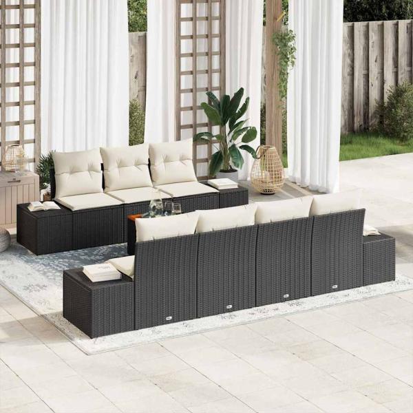 ARDEBO.de - 8-teiliges Garten-Sofa-Set mit Kissen in Schwarz und Poly-Rattan-Akazie