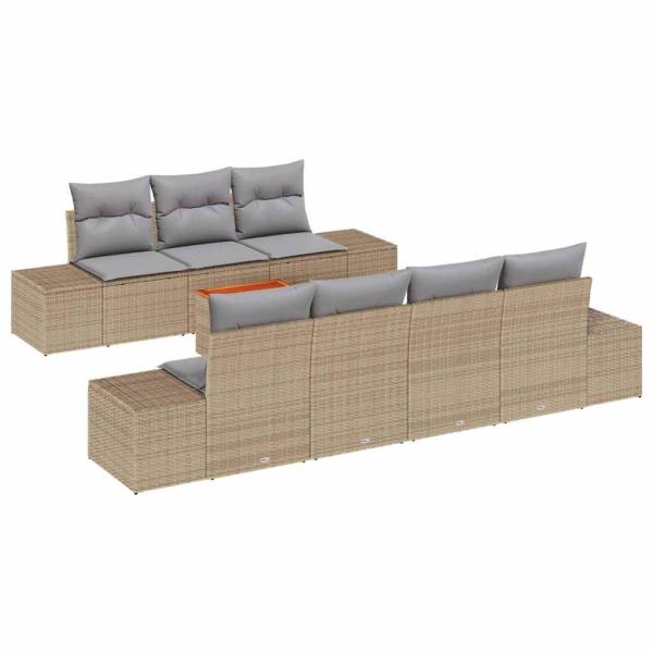 8-teiliges Garten Sofa Set mit Kissen Beige Poly Rattan Akazie