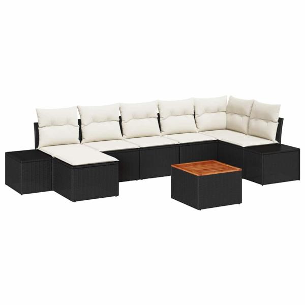8-teiliges Gartensofa-Set mit Kissen Schwarz Poly-Rattan Akazie