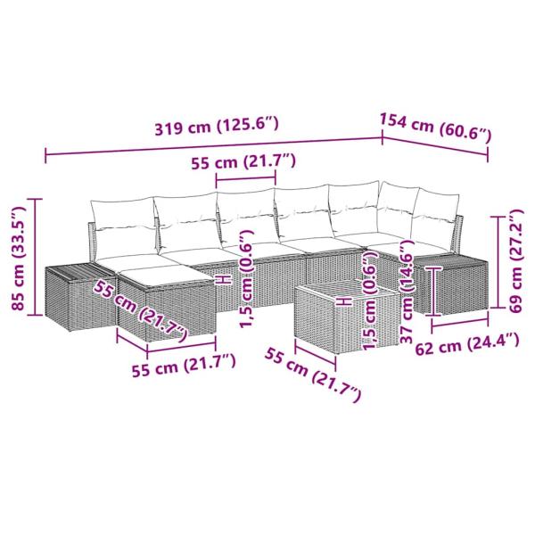 8-teiliges Gartensofa-Set mit Kissen Schwarz Poly-Rattan Akazie