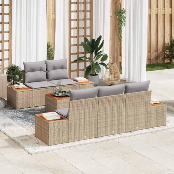 ARDEBO.de - 6-teiliges Garten Sofa Set mit Kissen Beige Poly Rattan Akazie